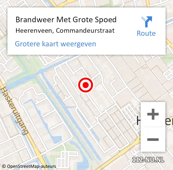 Locatie op kaart van de 112 melding: Brandweer Met Grote Spoed Naar Heerenveen, Commandeurstraat op 15 oktober 2022 20:28