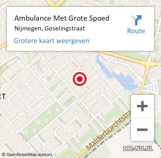 Locatie op kaart van de 112 melding: Ambulance Met Grote Spoed Naar Nijmegen, Goselingstraat op 15 oktober 2022 20:36