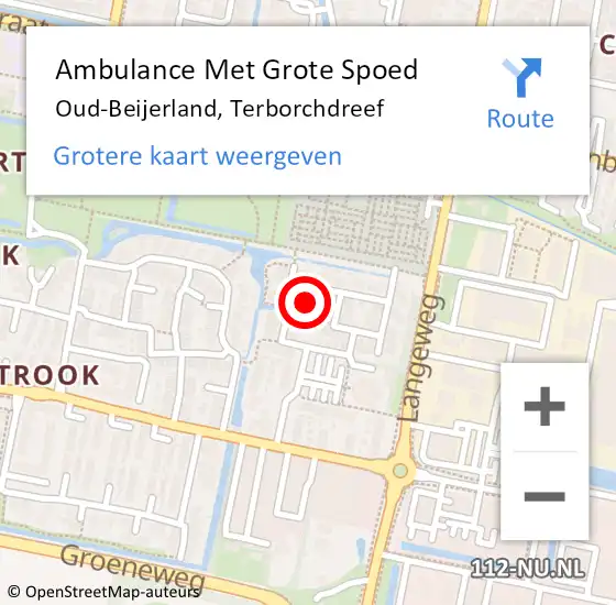 Locatie op kaart van de 112 melding: Ambulance Met Grote Spoed Naar Oud-Beijerland, Terborchdreef op 15 oktober 2022 20:46