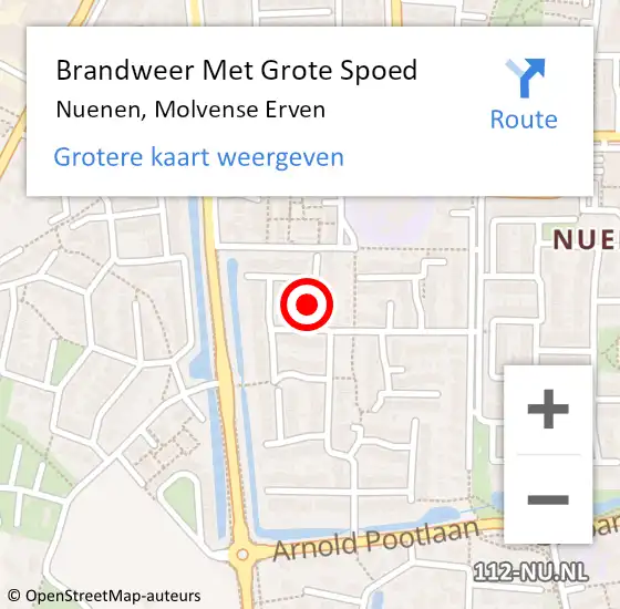 Locatie op kaart van de 112 melding: Brandweer Met Grote Spoed Naar Nuenen, Molvense Erven op 15 oktober 2022 21:13