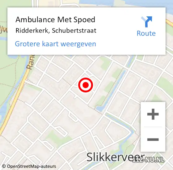 Locatie op kaart van de 112 melding: Ambulance Met Spoed Naar Ridderkerk, Schubertstraat op 15 oktober 2022 21:26