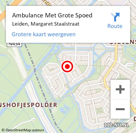 Locatie op kaart van de 112 melding: Ambulance Met Grote Spoed Naar Leiden, Margaret Staalstraat op 15 oktober 2022 21:28