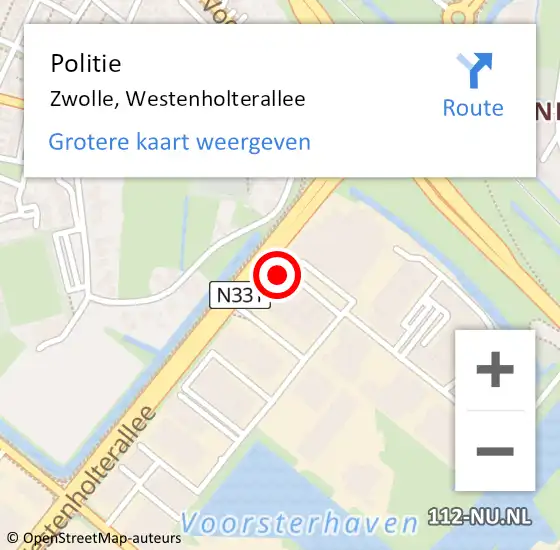 Locatie op kaart van de 112 melding: Politie Zwolle, Westenholterallee op 15 oktober 2022 21:35