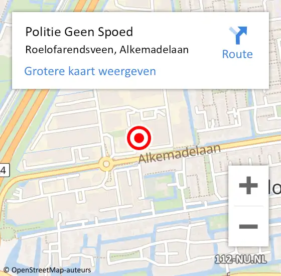 Locatie op kaart van de 112 melding: Politie Geen Spoed Naar Roelofarendsveen, Alkemadelaan op 15 oktober 2022 21:43