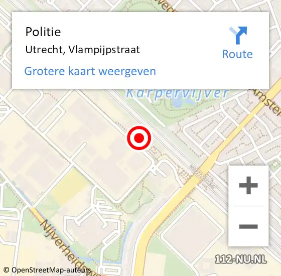 Locatie op kaart van de 112 melding: Politie Utrecht, Vlampijpstraat op 15 oktober 2022 21:48