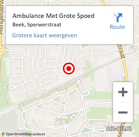 Locatie op kaart van de 112 melding: Ambulance Met Grote Spoed Naar Beek, Sperwerstraat op 15 oktober 2022 21:51