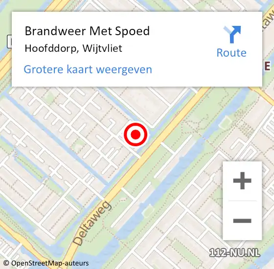 Locatie op kaart van de 112 melding: Brandweer Met Spoed Naar Hoofddorp, Wijtvliet op 15 oktober 2022 22:10