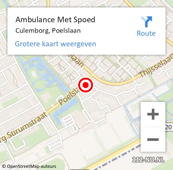 Locatie op kaart van de 112 melding: Ambulance Met Spoed Naar Culemborg, Poelslaan op 15 oktober 2022 22:14