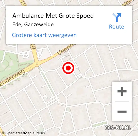 Locatie op kaart van de 112 melding: Ambulance Met Grote Spoed Naar Ede, Ganzeweide op 15 oktober 2022 22:53