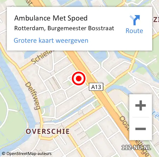 Locatie op kaart van de 112 melding: Ambulance Met Spoed Naar Rotterdam, Burgemeester Bosstraat op 15 oktober 2022 23:09
