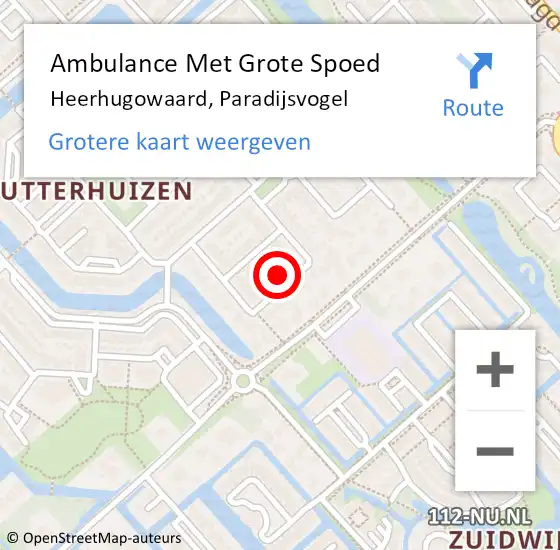 Locatie op kaart van de 112 melding: Ambulance Met Grote Spoed Naar Heerhugowaard, Paradijsvogel op 15 oktober 2022 23:18