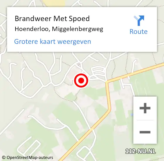 Locatie op kaart van de 112 melding: Brandweer Met Spoed Naar Hoenderloo, Miggelenbergweg op 1 augustus 2014 16:21