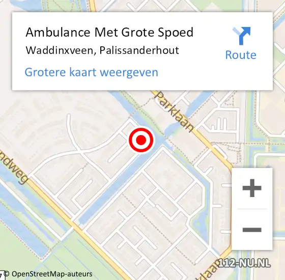 Locatie op kaart van de 112 melding: Ambulance Met Grote Spoed Naar Waddinxveen, Palissanderhout op 15 oktober 2022 23:56