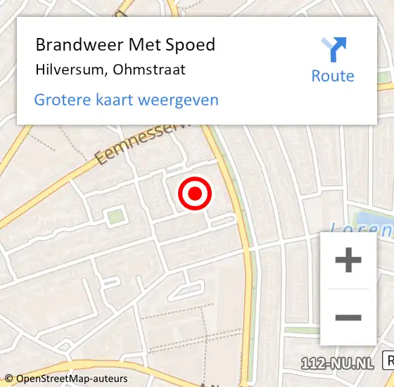 Locatie op kaart van de 112 melding: Brandweer Met Spoed Naar Hilversum, Ohmstraat op 16 oktober 2022 00:01