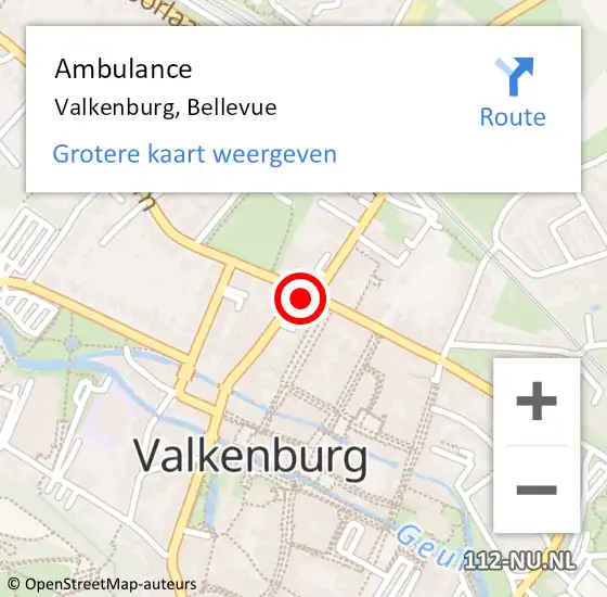 Locatie op kaart van de 112 melding: Ambulance Valkenburg, Bellevue op 1 augustus 2014 16:23