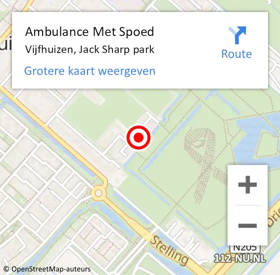 Locatie op kaart van de 112 melding: Ambulance Met Spoed Naar Vijfhuizen, Jack Sharp park op 16 oktober 2022 00:23