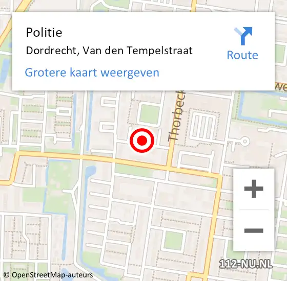 Locatie op kaart van de 112 melding: Politie Dordrecht, Van den Tempelstraat op 16 oktober 2022 00:29