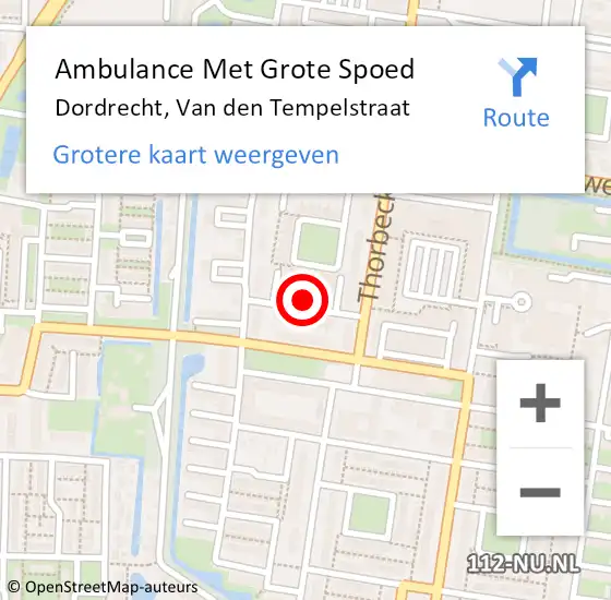 Locatie op kaart van de 112 melding: Ambulance Met Grote Spoed Naar Dordrecht, Van den Tempelstraat op 16 oktober 2022 00:29