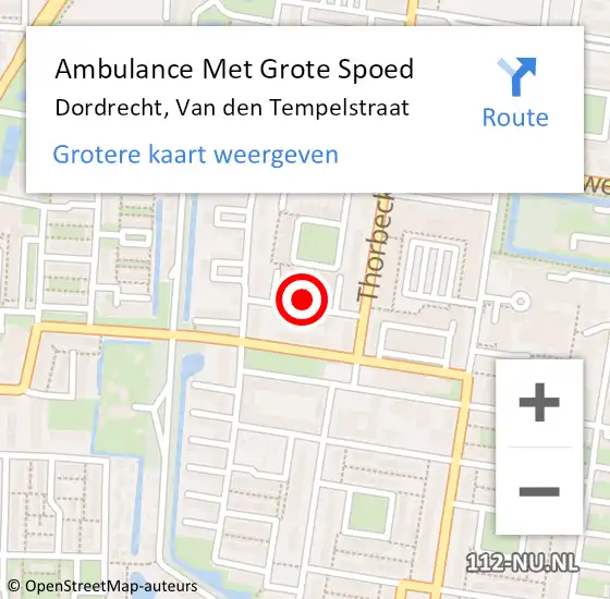Locatie op kaart van de 112 melding: Ambulance Met Grote Spoed Naar Dordrecht, Van den Tempelstraat op 16 oktober 2022 00:30