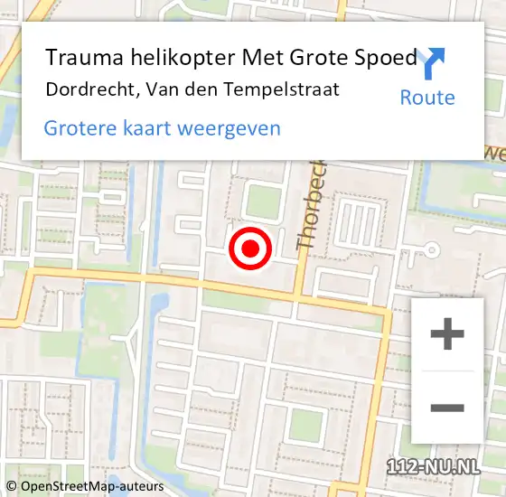 Locatie op kaart van de 112 melding: Trauma helikopter Met Grote Spoed Naar Dordrecht, Van den Tempelstraat op 16 oktober 2022 00:32