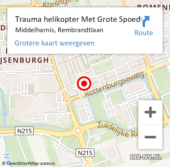 Locatie op kaart van de 112 melding: Trauma helikopter Met Grote Spoed Naar Middelharnis, Rembrandtlaan op 16 oktober 2022 00:40