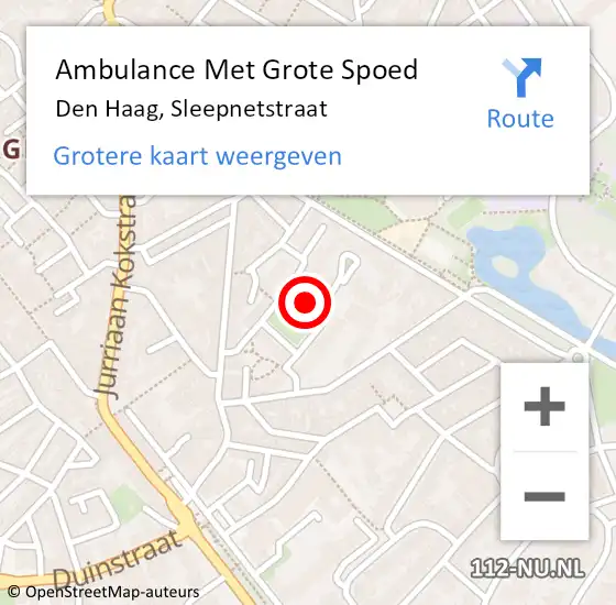 Locatie op kaart van de 112 melding: Ambulance Met Grote Spoed Naar Den Haag, Sleepnetstraat op 16 oktober 2022 01:26