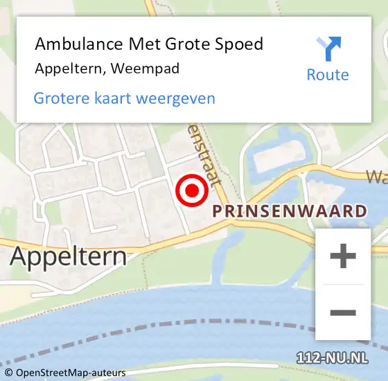 Locatie op kaart van de 112 melding: Ambulance Met Grote Spoed Naar Appeltern, Weempad op 16 oktober 2022 01:31