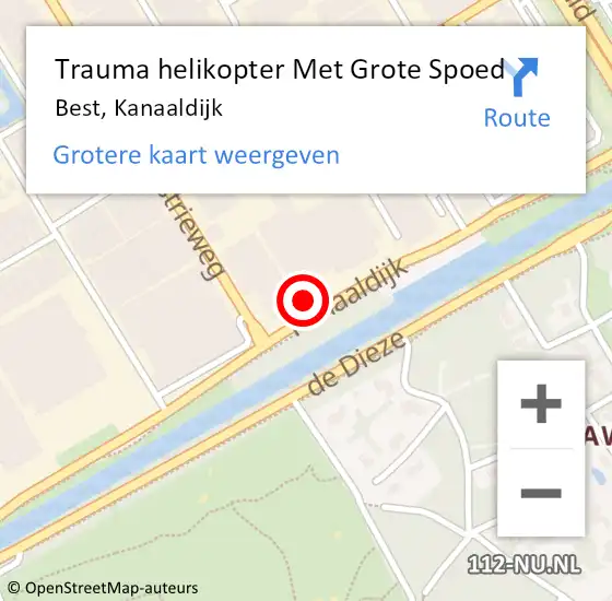 Locatie op kaart van de 112 melding: Trauma helikopter Met Grote Spoed Naar Best, Kanaaldijk op 16 oktober 2022 01:35