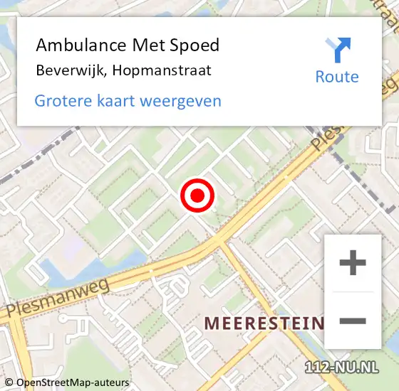 Locatie op kaart van de 112 melding: Ambulance Met Spoed Naar Beverwijk, Hopmanstraat op 16 oktober 2022 01:38