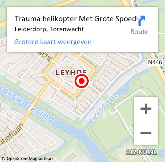 Locatie op kaart van de 112 melding: Trauma helikopter Met Grote Spoed Naar Leiderdorp, Torenwacht op 16 oktober 2022 02:08