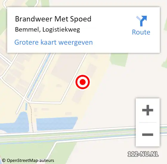 Locatie op kaart van de 112 melding: Brandweer Met Spoed Naar Bemmel, Logistiekweg op 16 oktober 2022 02:31