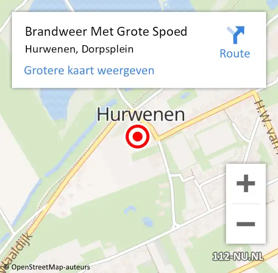 Locatie op kaart van de 112 melding: Brandweer Met Grote Spoed Naar Hurwenen, Dorpsplein op 16 oktober 2022 02:34