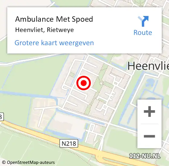 Locatie op kaart van de 112 melding: Ambulance Met Spoed Naar Heenvliet, Rietweye op 16 oktober 2022 02:56