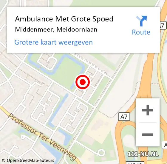 Locatie op kaart van de 112 melding: Ambulance Met Grote Spoed Naar Middenmeer, Meidoornlaan op 16 oktober 2022 03:12