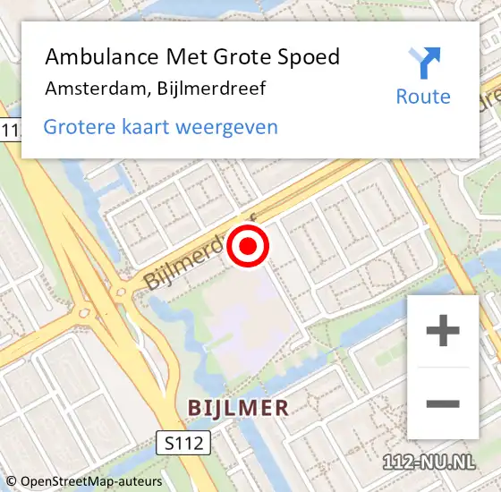 Locatie op kaart van de 112 melding: Ambulance Met Grote Spoed Naar Amsterdam-Zuidoost, Bijlmerdreef op 16 oktober 2022 03:48