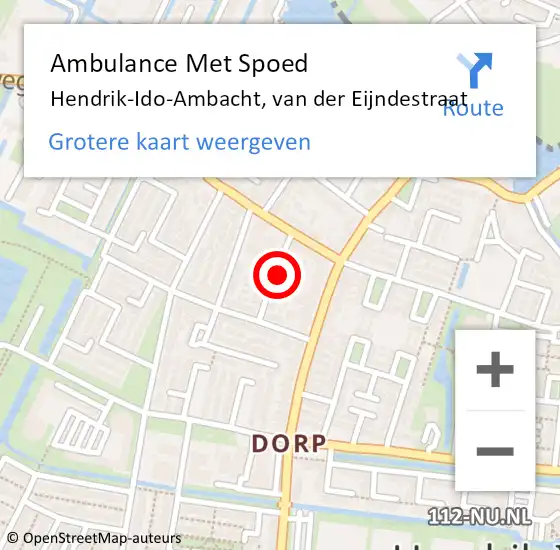 Locatie op kaart van de 112 melding: Ambulance Met Spoed Naar Hendrik-Ido-Ambacht, van der Eijndestraat op 16 oktober 2022 03:57