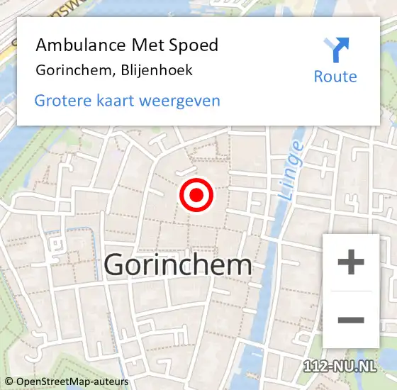 Locatie op kaart van de 112 melding: Ambulance Met Spoed Naar Gorinchem, Blijenhoek op 16 oktober 2022 04:11