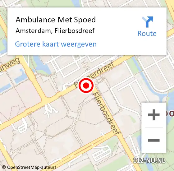 Locatie op kaart van de 112 melding: Ambulance Met Spoed Naar Amsterdam-Zuidoost, Flierbosdreef op 16 oktober 2022 04:19