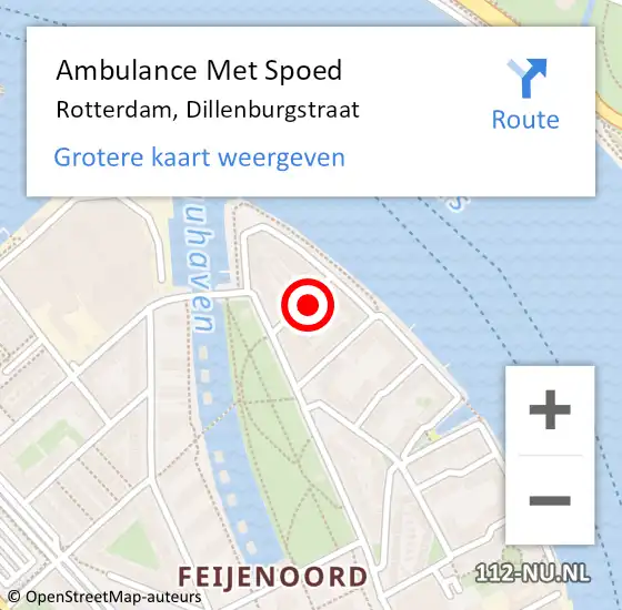 Locatie op kaart van de 112 melding: Ambulance Met Spoed Naar Rotterdam, Dillenburgstraat op 16 oktober 2022 04:20
