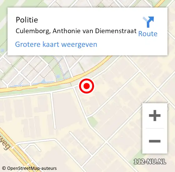 Locatie op kaart van de 112 melding: Politie Culemborg, Anthonie van Diemenstraat op 16 oktober 2022 04:22