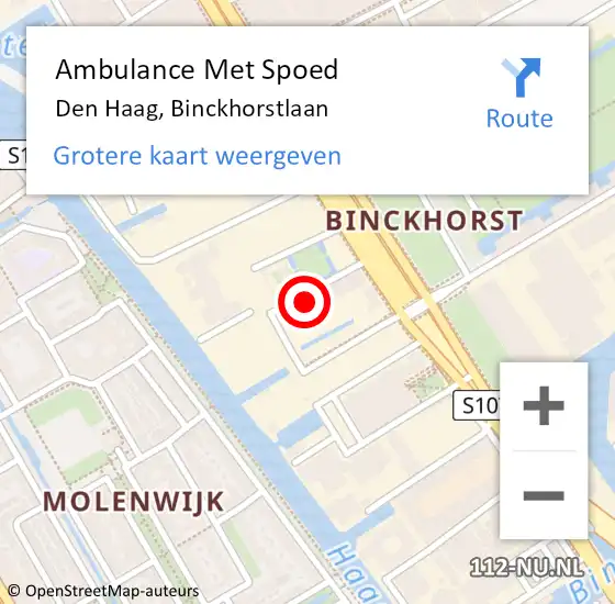 Locatie op kaart van de 112 melding: Ambulance Met Spoed Naar Den Haag, Binckhorstlaan op 16 oktober 2022 04:35