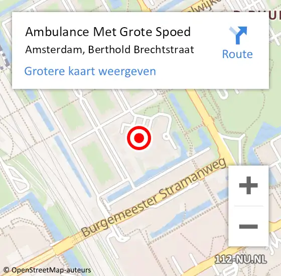 Locatie op kaart van de 112 melding: Ambulance Met Grote Spoed Naar Amsterdam-Zuidoost, Berthold Brechtstraat op 16 oktober 2022 04:59