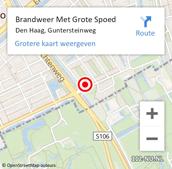 Locatie op kaart van de 112 melding: Brandweer Met Grote Spoed Naar Den Haag, Guntersteinweg op 16 oktober 2022 05:47