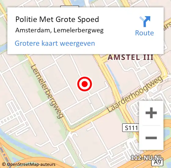 Locatie op kaart van de 112 melding: Politie Met Grote Spoed Naar Amsterdam-Zuidoost, Lemelerbergweg op 16 oktober 2022 06:02
