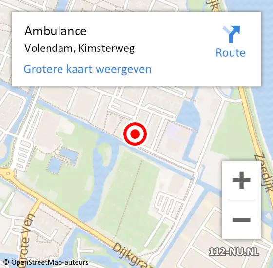 Locatie op kaart van de 112 melding: Ambulance Volendam, Kimsterweg op 16 oktober 2022 06:10