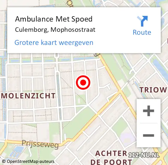 Locatie op kaart van de 112 melding: Ambulance Met Spoed Naar Culemborg, Mophosostraat op 16 oktober 2022 06:21