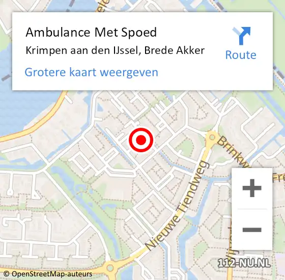 Locatie op kaart van de 112 melding: Ambulance Met Spoed Naar Krimpen aan den IJssel, Brede Akker op 16 oktober 2022 07:25