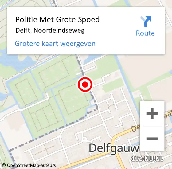 Locatie op kaart van de 112 melding: Politie Met Grote Spoed Naar Delft, Noordeindseweg op 16 oktober 2022 07:31