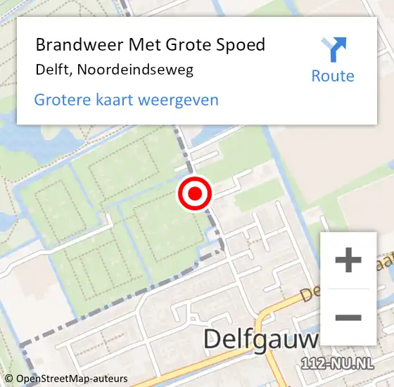 Locatie op kaart van de 112 melding: Brandweer Met Grote Spoed Naar Delft, Noordeindseweg op 16 oktober 2022 07:31