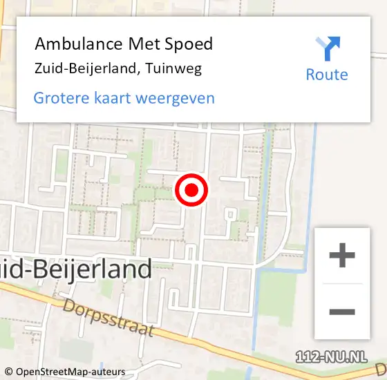 Locatie op kaart van de 112 melding: Ambulance Met Spoed Naar Zuid-Beijerland, Tuinweg op 16 oktober 2022 08:24